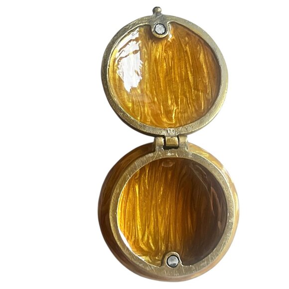 Gold Colored Hinged Trinket Box With Rhinestone Fleur-De-Lis Design 1.25” diamet - Picture 4 of 4